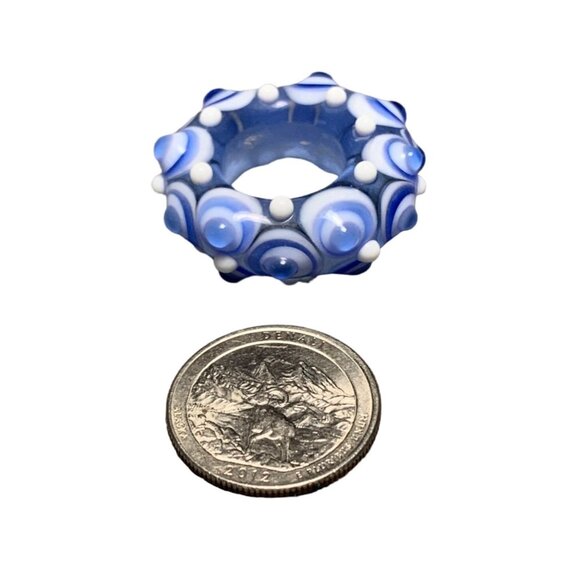 Handmade Lampwork Blue & White Glass Bead with Bumpy Textures - Jewelry Making - Picture 1 of 7